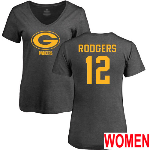 Green Bay Packers Ash Women #12 Rodgers Aaron One Color Nike NFL T Shirt->nfl t-shirts->Sports Accessory